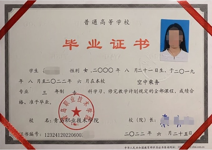 阳泉青岛职业技术学院毕业证样本图片